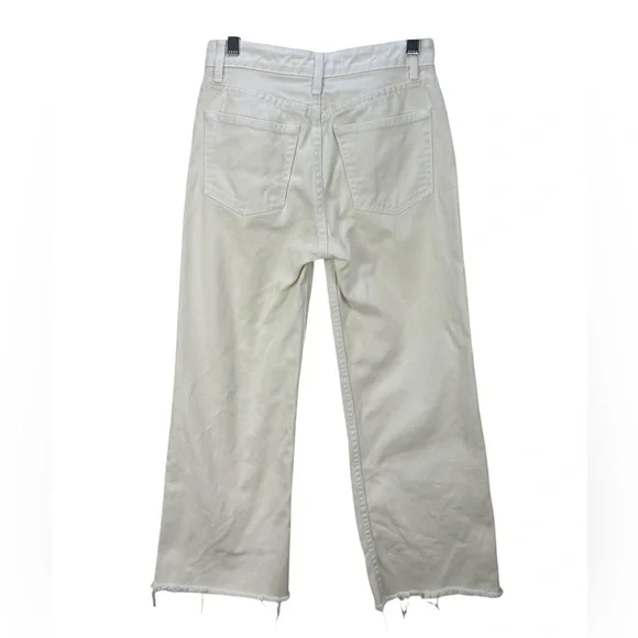Reformation Fawcett Crop Wide Leg Jeans Size 24 Ivory Raw Hem - Picture 3 of 11